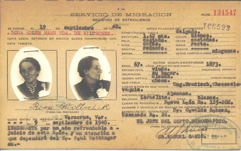 Rosa Adler Hahn Viuda de Wiltschek