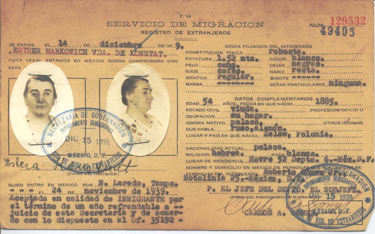 Esther Konstat, Markowich Vda de